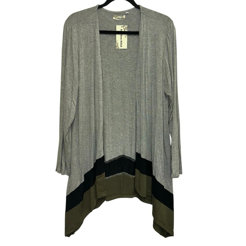 Southern Stitch L/XL Gray Colorblock Open Cardigan Lightweight‎ Drape NWT